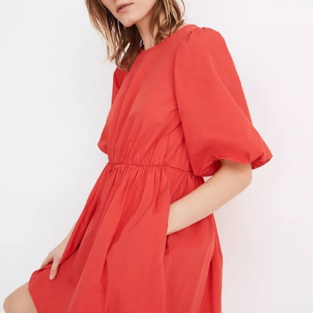 Madewell Poplin Crewneck Bubble-sleeve Mini Dress sz 4